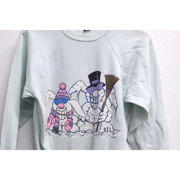 Vintage Snow Bunny Rabbit Snowman Sweatshirt Small - Picture 2 of 8